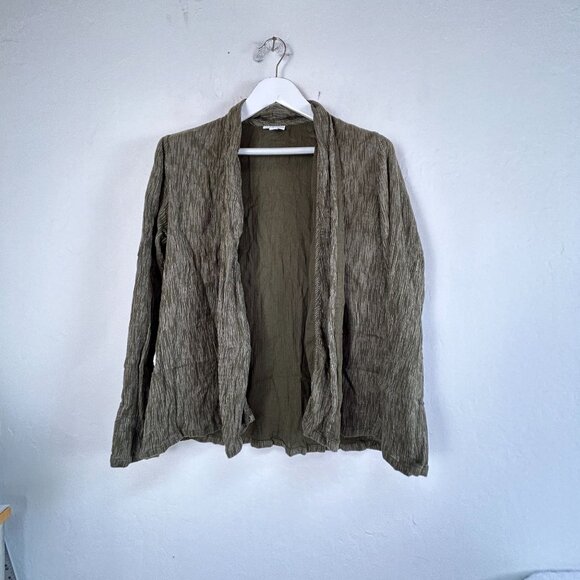 Pure Jill Womens Olive Green Open Front Striped Cardigan Jacket Medium Cotton - Picture 1 of 8